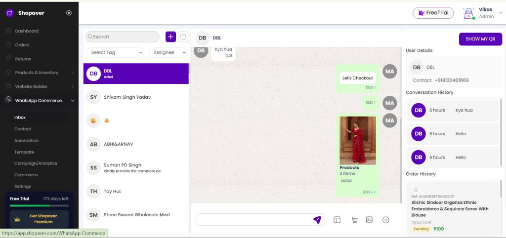 WhatsApp Commerce Dashboard